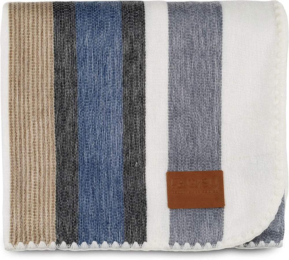 Alpaca Wool Throw Blanket 85" x 65" — Striped, Hypoallergenic