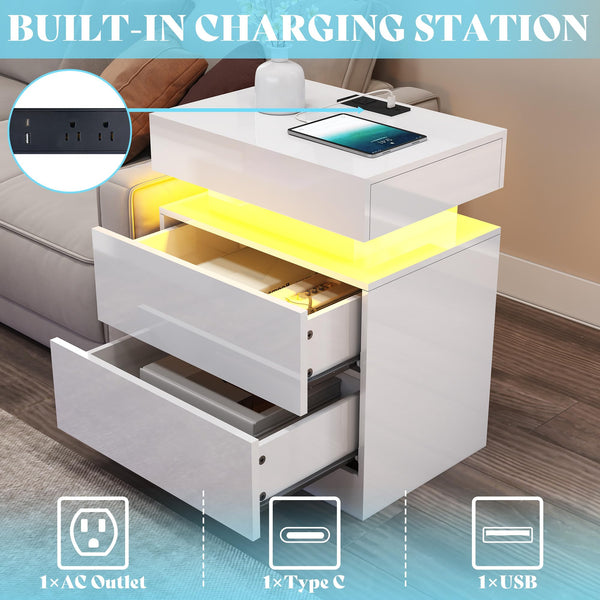 3-Piece LED Coffee Table Set with End Tables & Charging Station