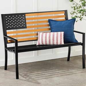 Steel Outdoor & Indoor Bench with American Flag Backrest