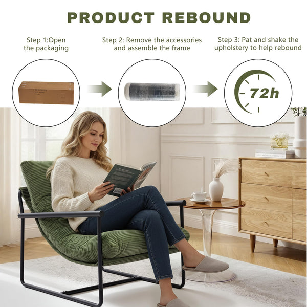 Modern Accent Chair with Metal Frame & Cushioned Seat