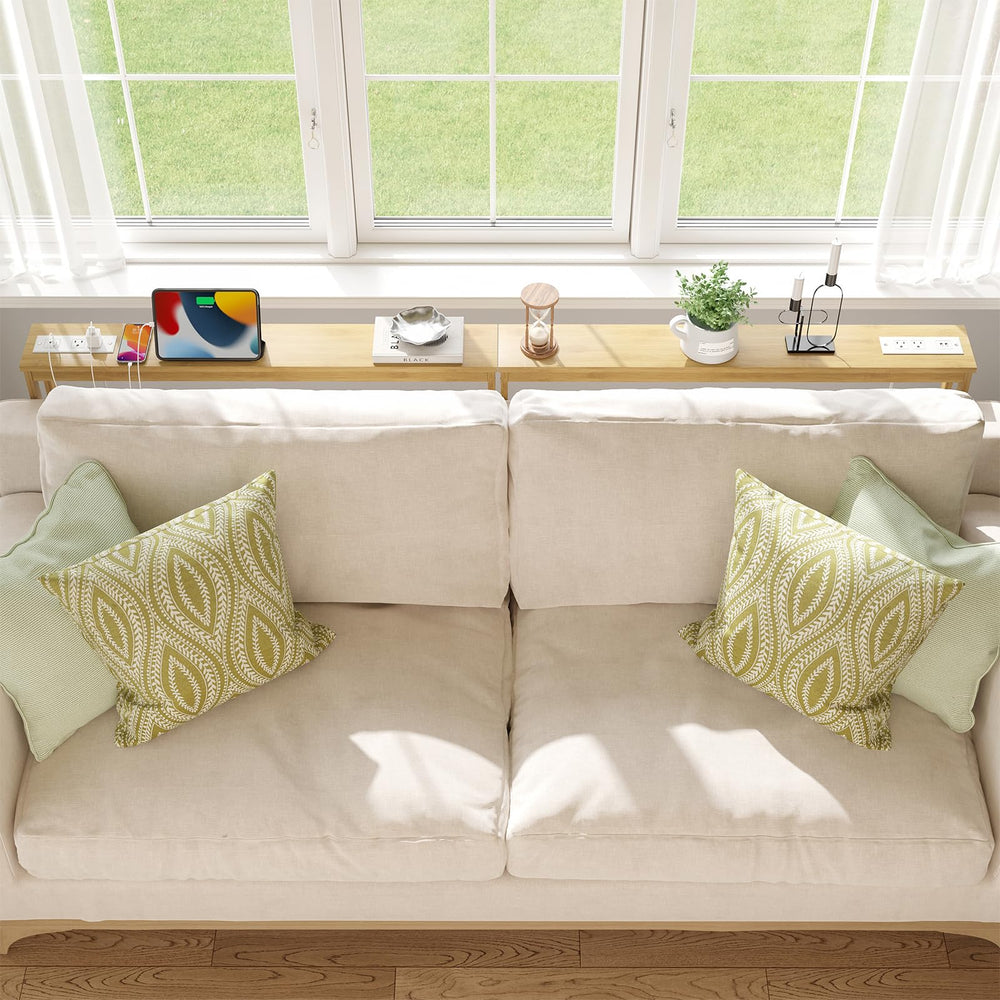 Narrow Bamboo Console Sofa Table with Power Outlets