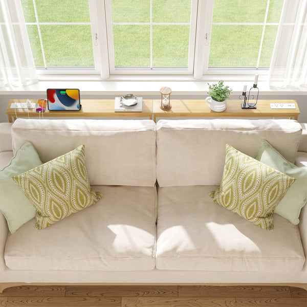 Narrow Bamboo Console Sofa Table with Power Outlets
