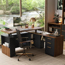 63-Inch L-Shaped Electric Standing Desk with File Cabinet & Privacy Panel