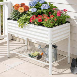 Elevated Raised Garden Bed with Wheels & Storage Shelf