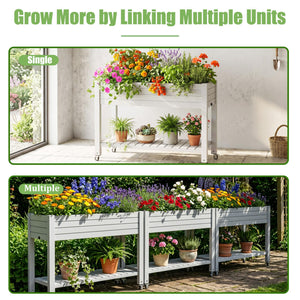 Raised Garden Bed with Wheels, Storage Shelf & Water Level Monitor