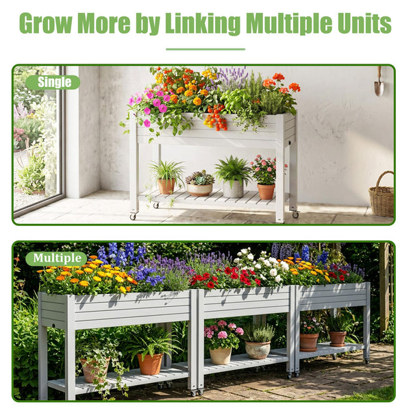 Raised Garden Bed with Wheels, Storage Shelf & Water Level Monitor