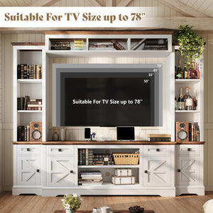 98" Farmhouse Wall Unit Entertainment Center with Barn Doors & Power Outlets