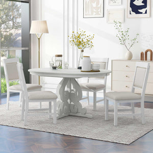 Extendable Round Dining Table Set for 4-6 with Upholstered Chairs