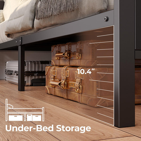 Platform Bed Frame with Storage Headboard, LED Lights & Charging Station