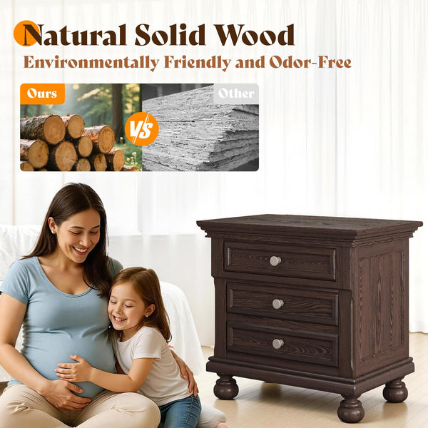 3-Piece Solid Wood Bedroom Set – Bed Frame & 2 Nightstands