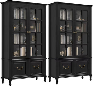 63" Tall Bookshelf with Glass Doors & Drawers