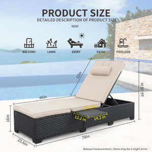Outdoor Wicker Chaise Lounge Chairs Set of 2 with Adjustable Backrest & Cushions