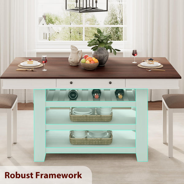 Farmhouse Counter Height Dining Table with Wine Rack & Storage