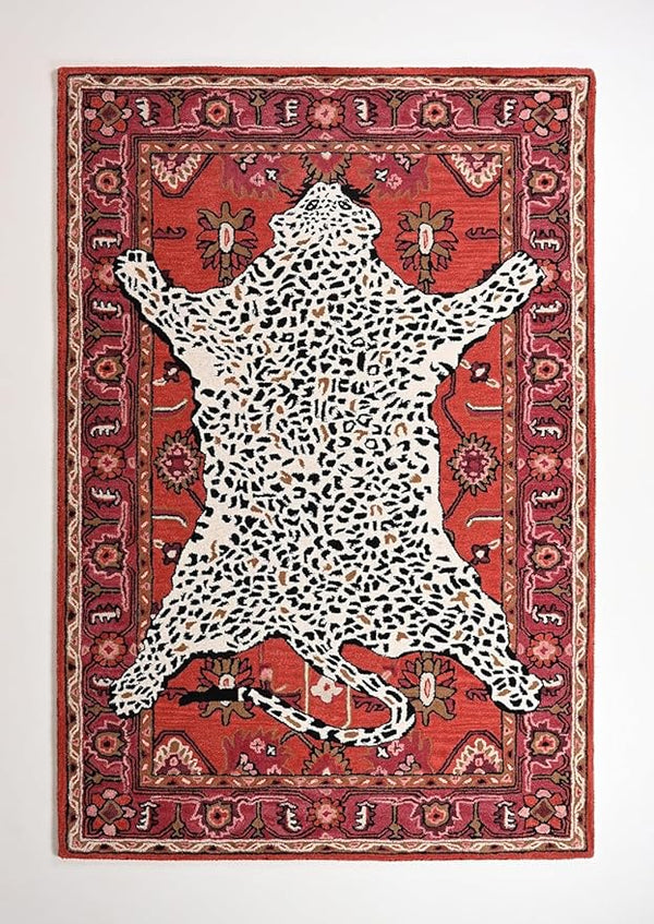 Leopard Print Wool Area Rug – Hand-Tufted, 5x8