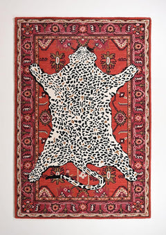 Handmade Leopard Print Wool Area Rug – 5' x 8' Rectangular