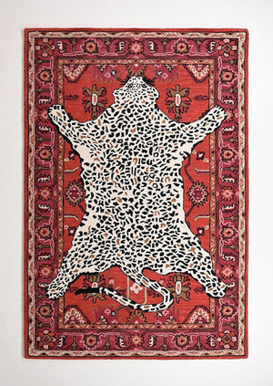 Handmade Leopard Print Wool Area Rug – 5' x 8' Rectangular