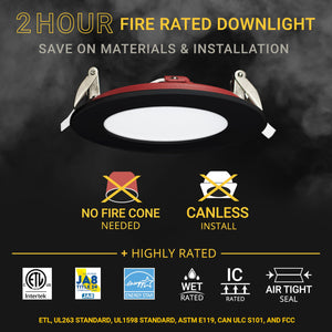 4-Inch Fire Rated LED Recessed Lights 12-Pack, 5CCT Dimmable Canless Wafer Downlights, Black