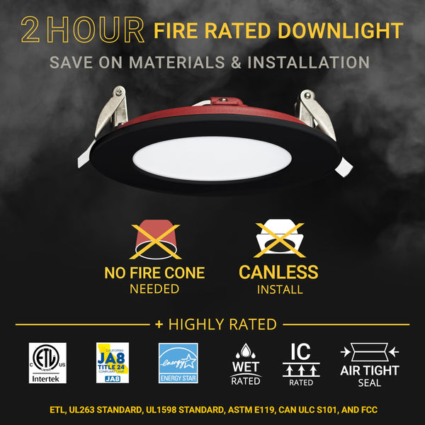 4-Inch Fire Rated LED Recessed Lights 12-Pack, 5CCT Dimmable Canless Wafer Downlights, Black
