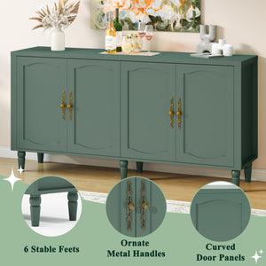 63" Wood Sideboard Buffet Cabinet with Adjustable Shelves – Forest Green