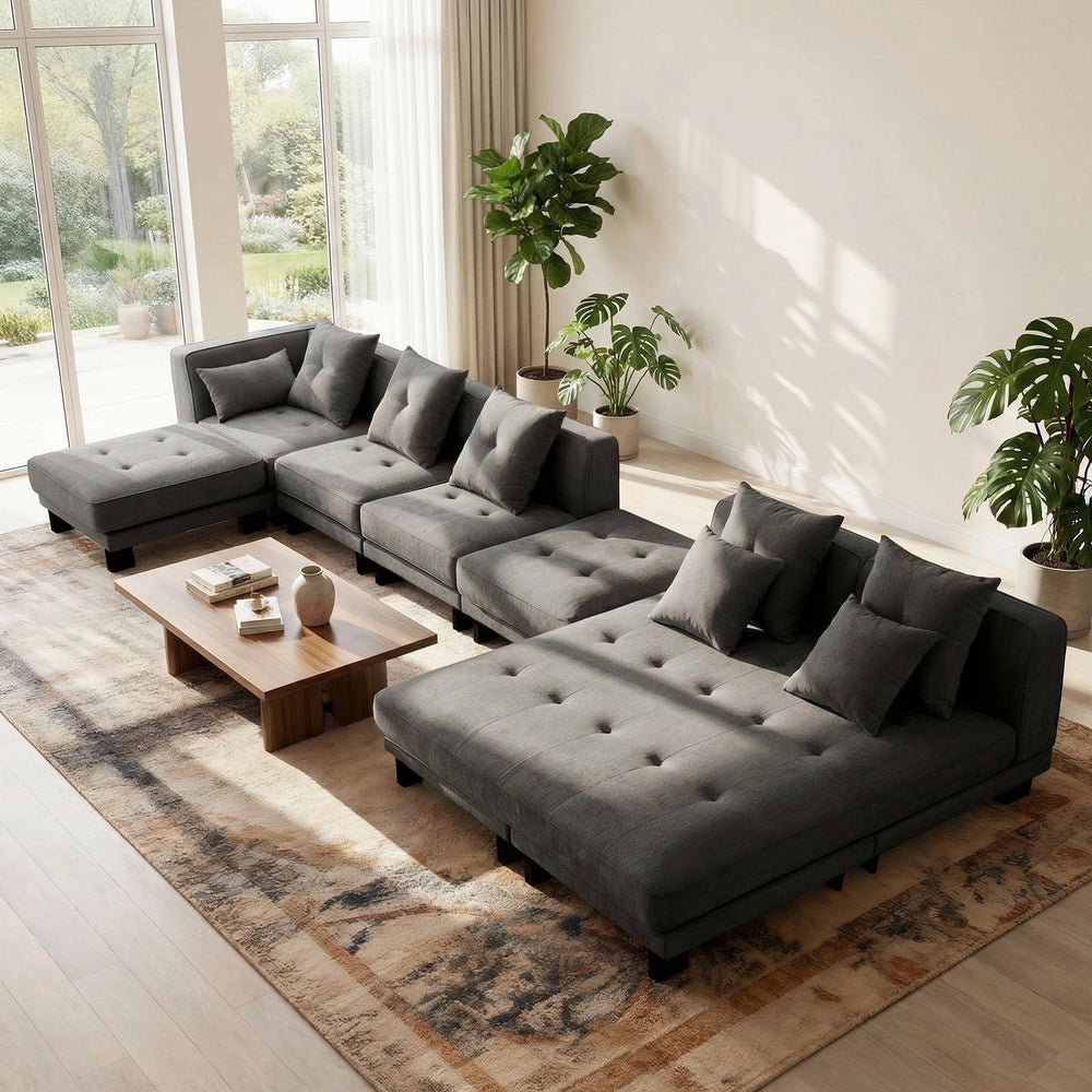 Modular Sectional Sofa with Chaise – Dark Grey Chenille