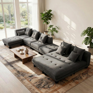 Modular Sectional Sofa with Chaise – Dark Grey Chenille