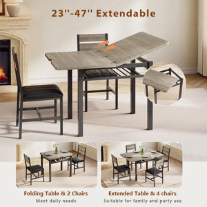 5-Piece Extendable Dining Table Set with PU Leather Chairs & Storage Rack