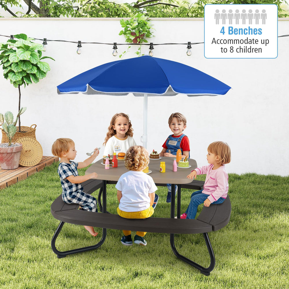 Kids Picnic Table with Umbrella – 8-Seat Outdoor HDPE Set