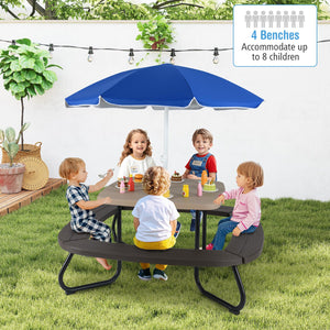 Kids Picnic Table with Umbrella – 8-Seat Outdoor HDPE Set