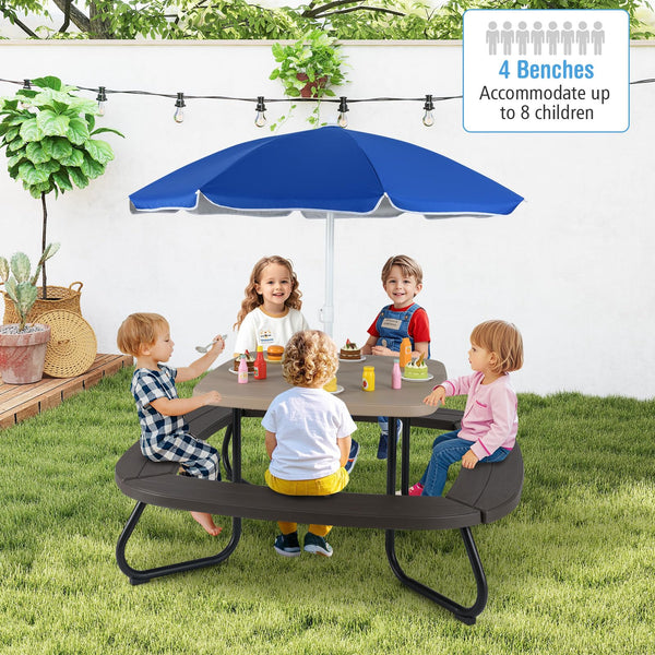 Kids Picnic Table with Umbrella – 8-Seat Outdoor HDPE Set