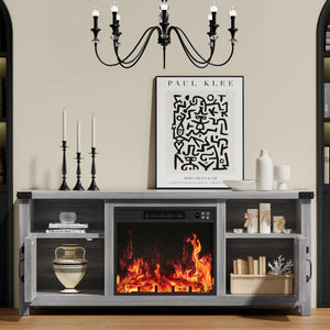 Farmhouse Fireplace TV Stand with Electric Hearth – Fits TVs up to 65"