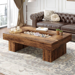 Rustic Coffee Table with LED Lighting & Storage