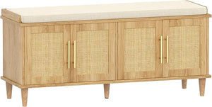 Rattan Shoe Storage Bench with Cushion