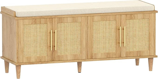 Rattan Shoe Storage Bench with Cushion
