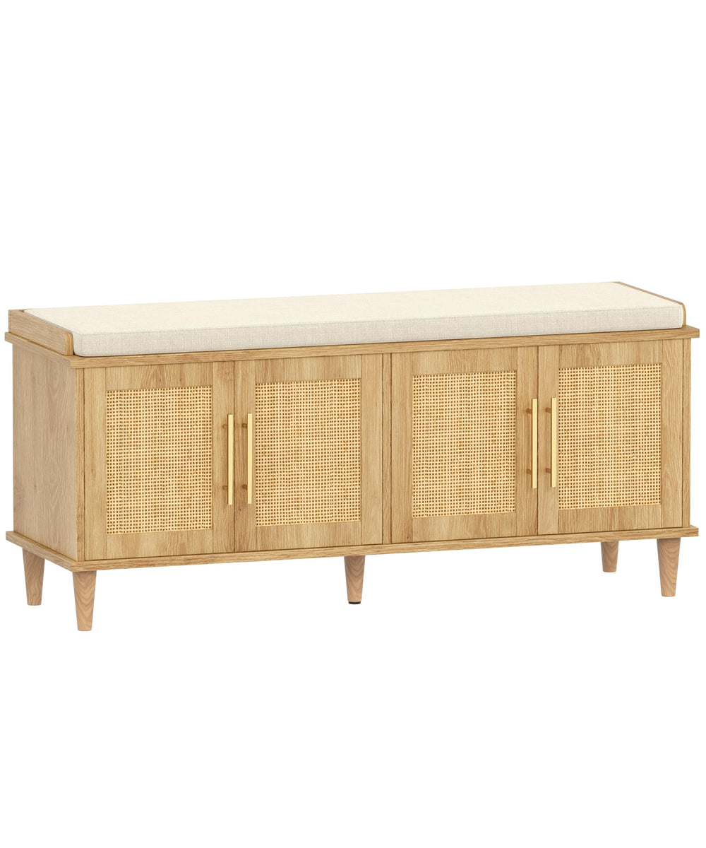 Rattan Shoe Storage Bench with Cushion