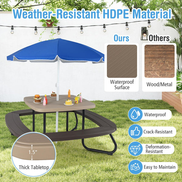 Kids Picnic Table with Umbrella – 8-Seat Outdoor HDPE Set