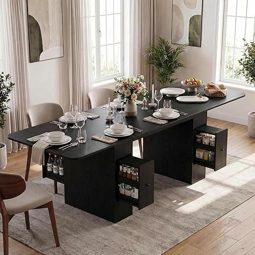 Extendable Dining Table 63–79 Inch with Drawers and Removable Leaf