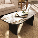 Modern Glass Coffee Table with Wooden Base