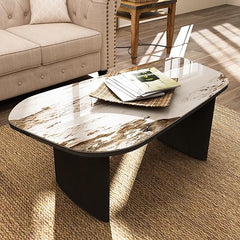 Modern Glass Coffee Table with Wooden Base