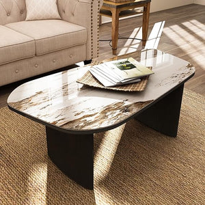 Modern Glass Coffee Table with Wooden Base