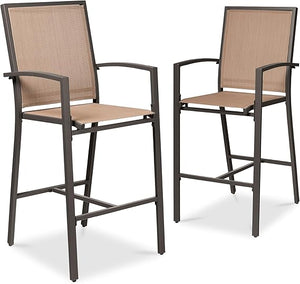 Outdoor Bar Stools Set of 2 – All-Weather Mesh with Armrest