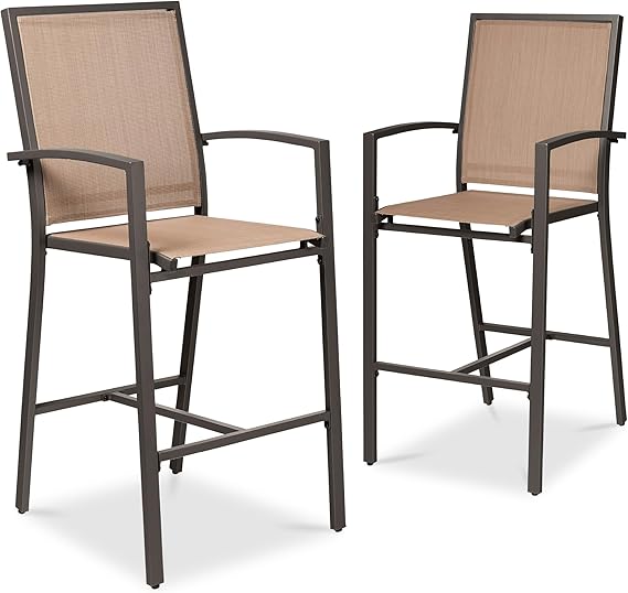 Outdoor Bar Stools Set of 2 – All-Weather Mesh with Armrest