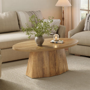 Oval Coffee Table 47-Inch with Polygonal Pedestal