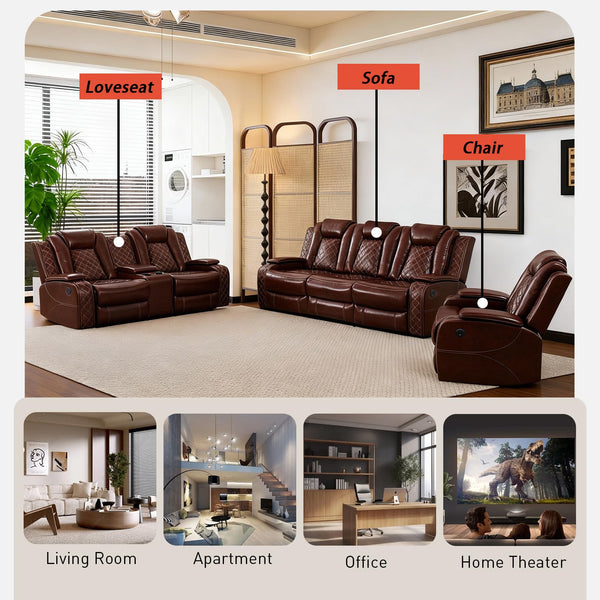 Power Reclining Sectional Sofa Set with USB Charging