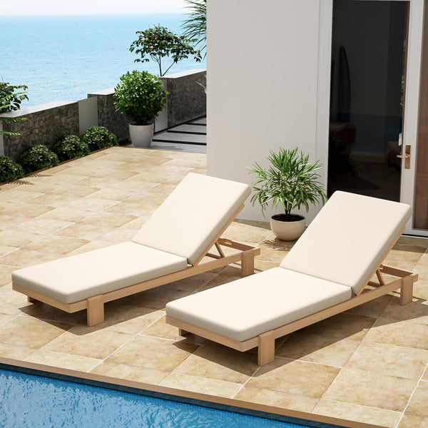 Acacia Wood Outdoor Chaise Lounge Chair with Cushion
