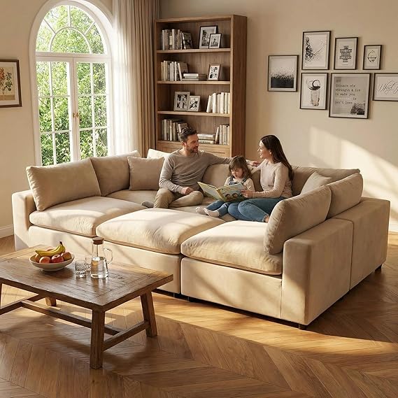118" L-Shaped Modular Sectional Sofa with Ottoman