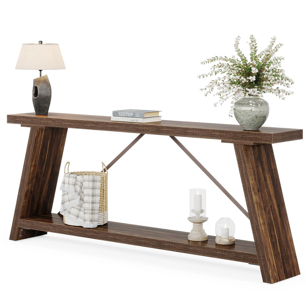 70.9" Industrial Console Sofa Table with 2-Tier Storage