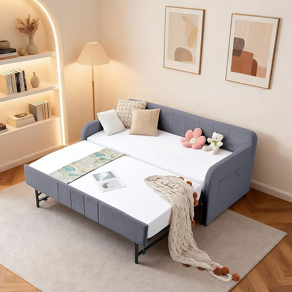 Twin Size Velvet Daybed with Pop-Up Trundle