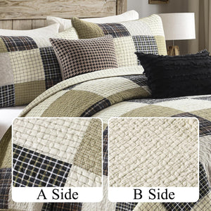 Cotton Quilt Set – Patchwork Plaid Bedding | Queen & King | 5 Pieces