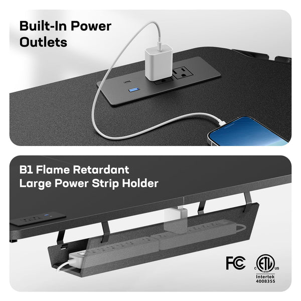 L-Shaped Electric Standing Desk with Built-In Power Outlets