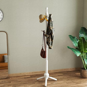 Solid Wood Coat Rack Stand with 9 Hooks & Adjustable Height